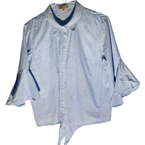 Democracy Blue Gingham Tie-Front Blouse Women’s Medium - Picture 1 of 7
